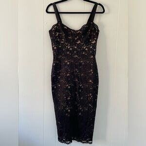 H & M Black and Beige Lace Midi Cocktail Dress